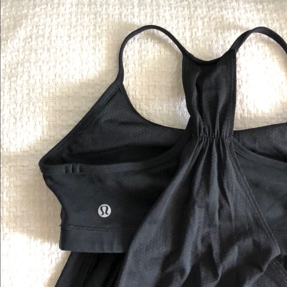Black Lululemon Top with Shelf Bra & Cinched Waist